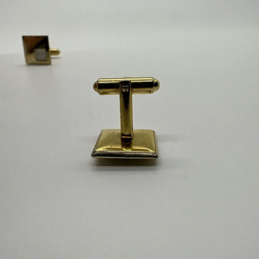 Vintage Gold Cufflinks With Matching Tie Clip White gem Antique Set
